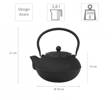 teeblume cast iron teapot Arare, 1,6 litre, with strainer, black