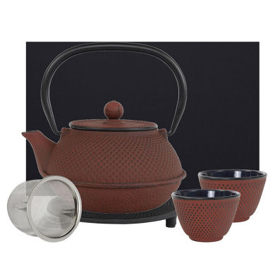 teeblume cast iron teapot set, Arare, 0,9 litre, with strainer, coaster and 2 mugs in a gift box- different colours