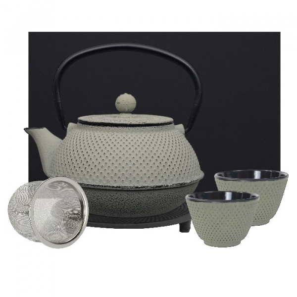 teeblume cast iron teapot set, Arare, 0,9 litre, with strainer, coaster and 2 mugs in a gift box- different colours